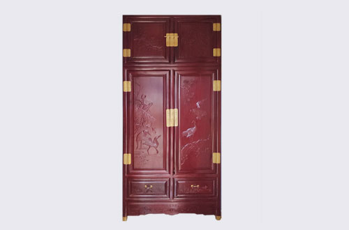 封开高端中式家居装修深红色纯实木衣柜